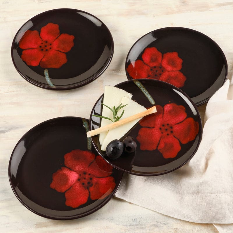 Painted Poppies Set of Appetizer Plates