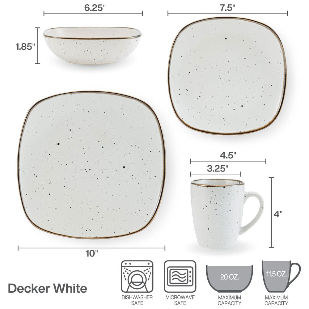 Decker White 16 Piece Dinnerware Set, Service for 4