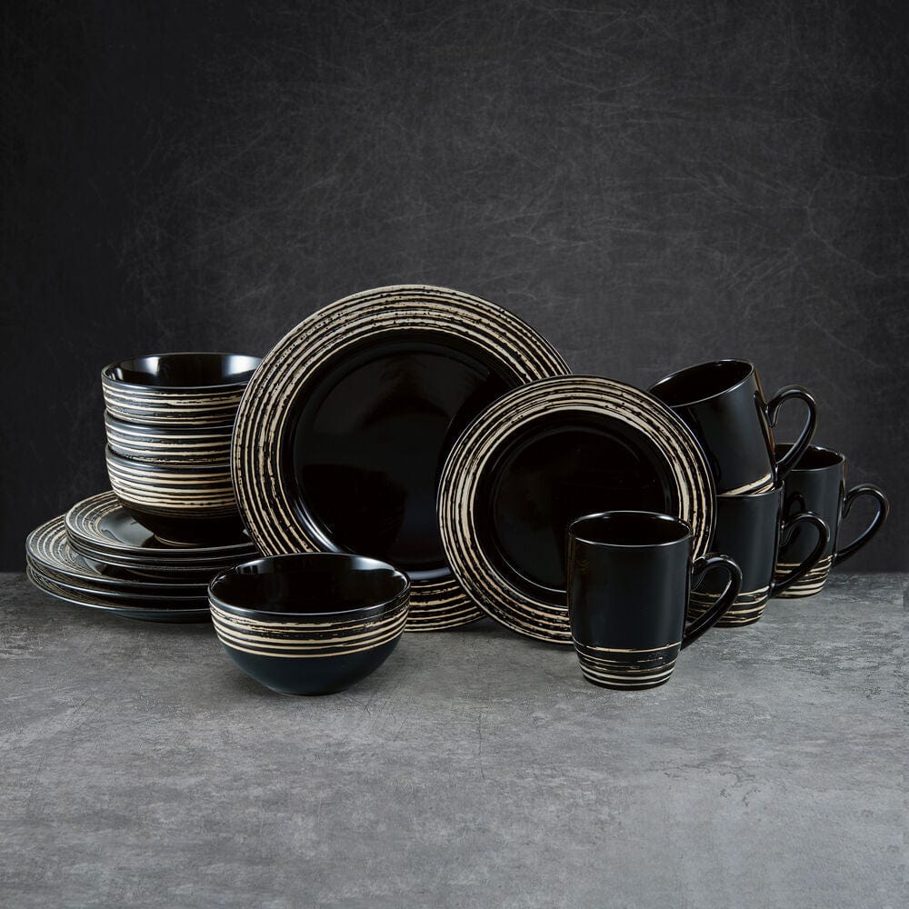 Bryson Black 16 Piece Dinnerware Set, Service for 4