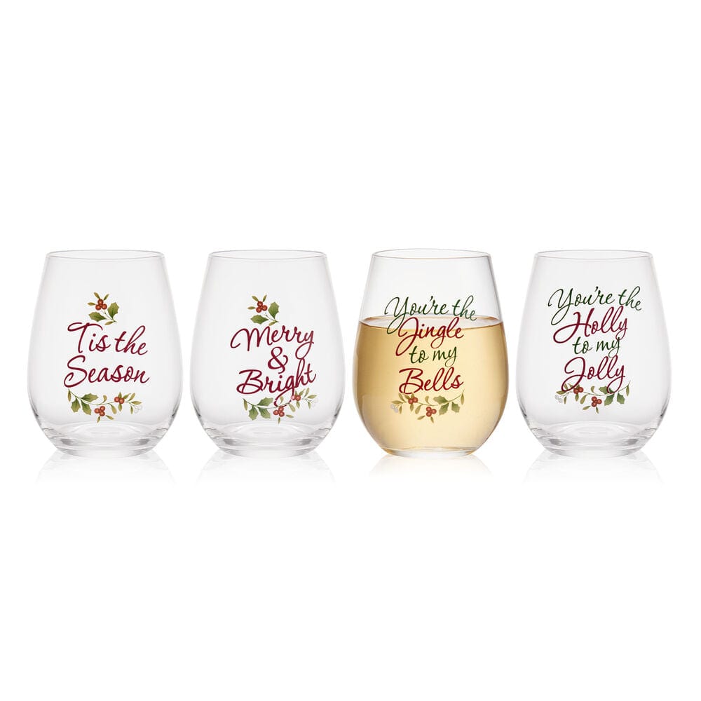 Winterberry® Set of 4 Sentiment Stemless Wine Glasses