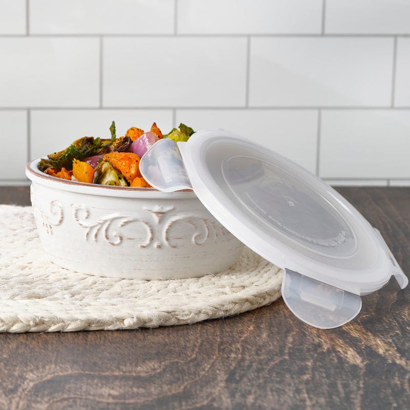 Trellis White Storage Bowl with Lid