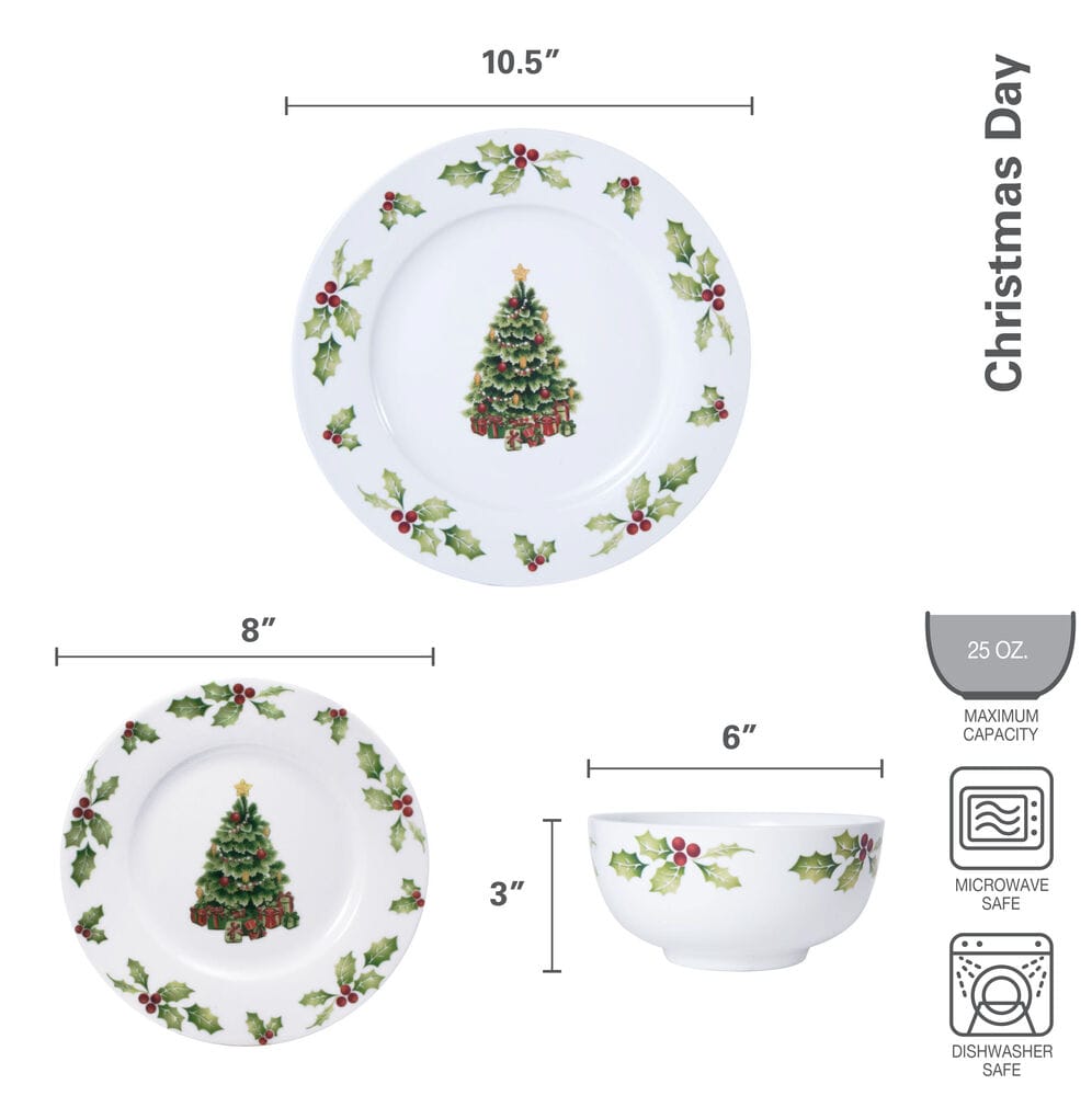 Christmas Day 24 Piece Dinnerware Set, Service for 8