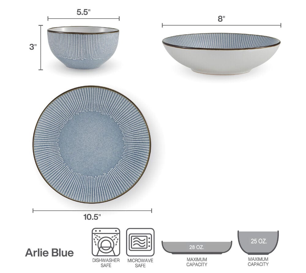 Arlie Blue 12 Piece Pasta Dinnerware Set, Service for 4
