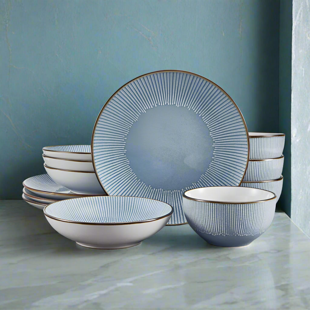 Arlie Blue 12 Piece Pasta Dinnerware Set, Service for 4