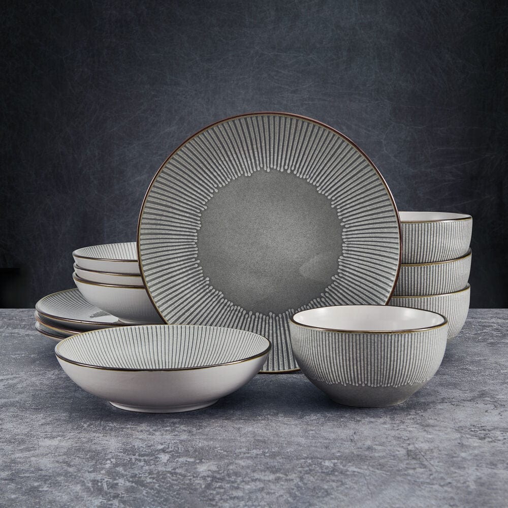 Arlie Gray 12 Piece Pasta Dinnerware Set, Service for 4