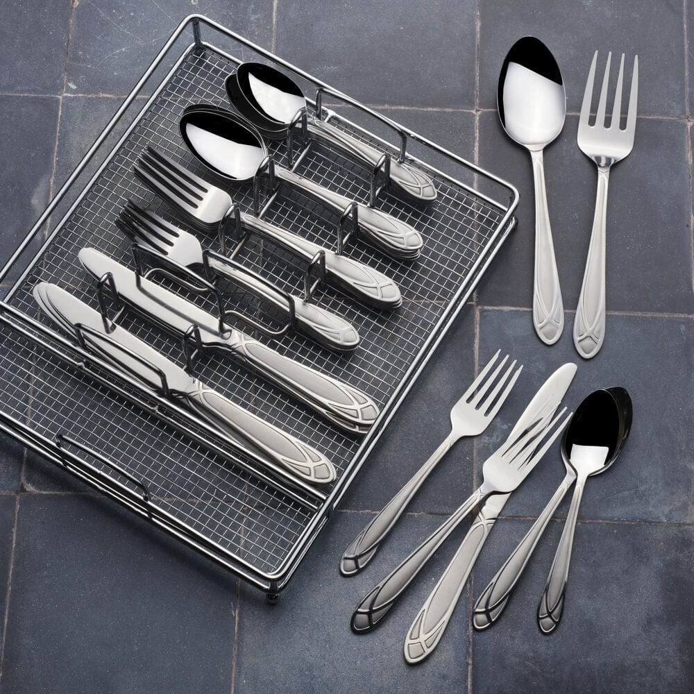 Mirage Frost 42 Piece Flatware Set with Wire Caddy, Service for 8