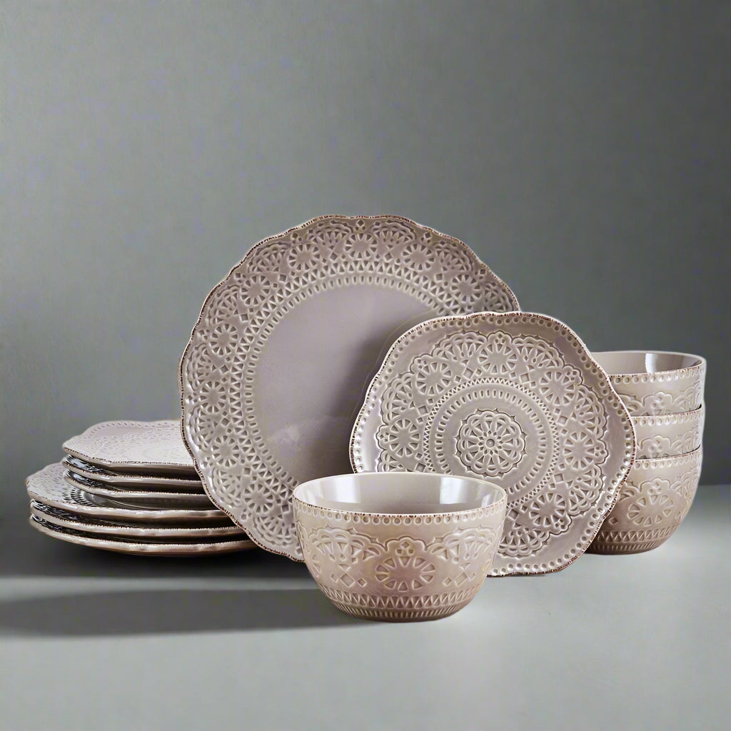 Chateau Smoke 12 Piece Dinnerware Set, Service for 4