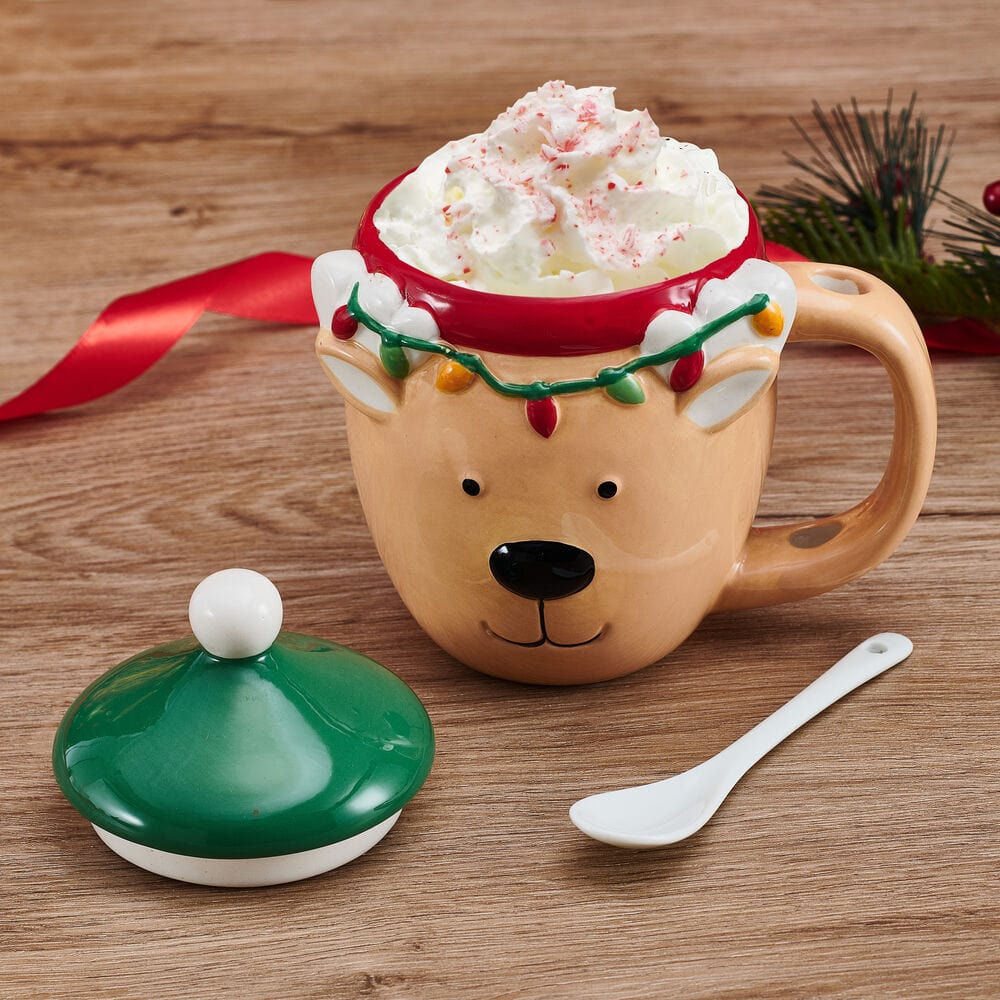Reindeer Mug with Spoon and Cover