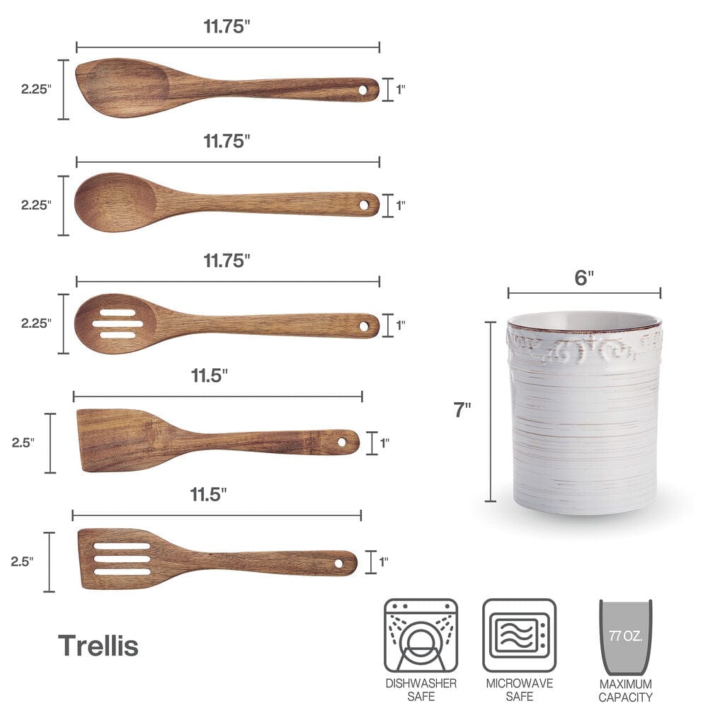 Trellis White Utensil Crock with Tools