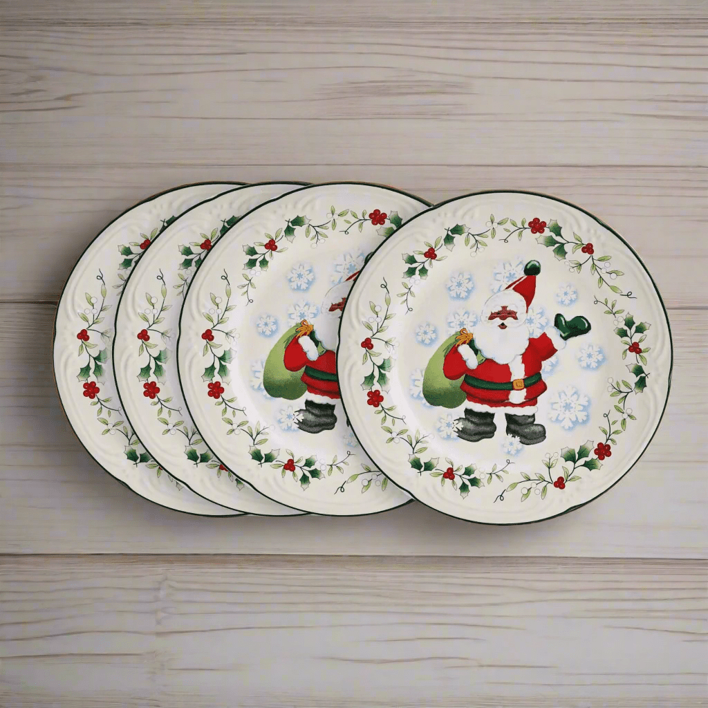 サンタマリア様 Winterberry® Set of 4 African American Jolly Santa Salad Plate