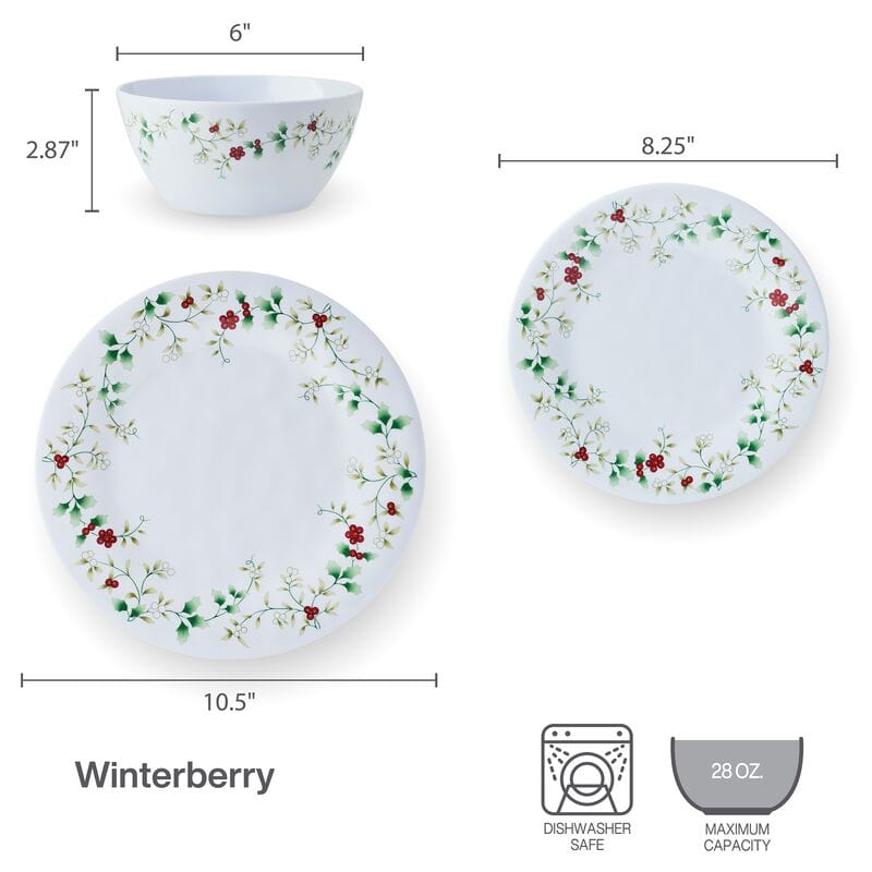 Winterberry® Melamine 24 Piece Dinnerware Set, Service for 8