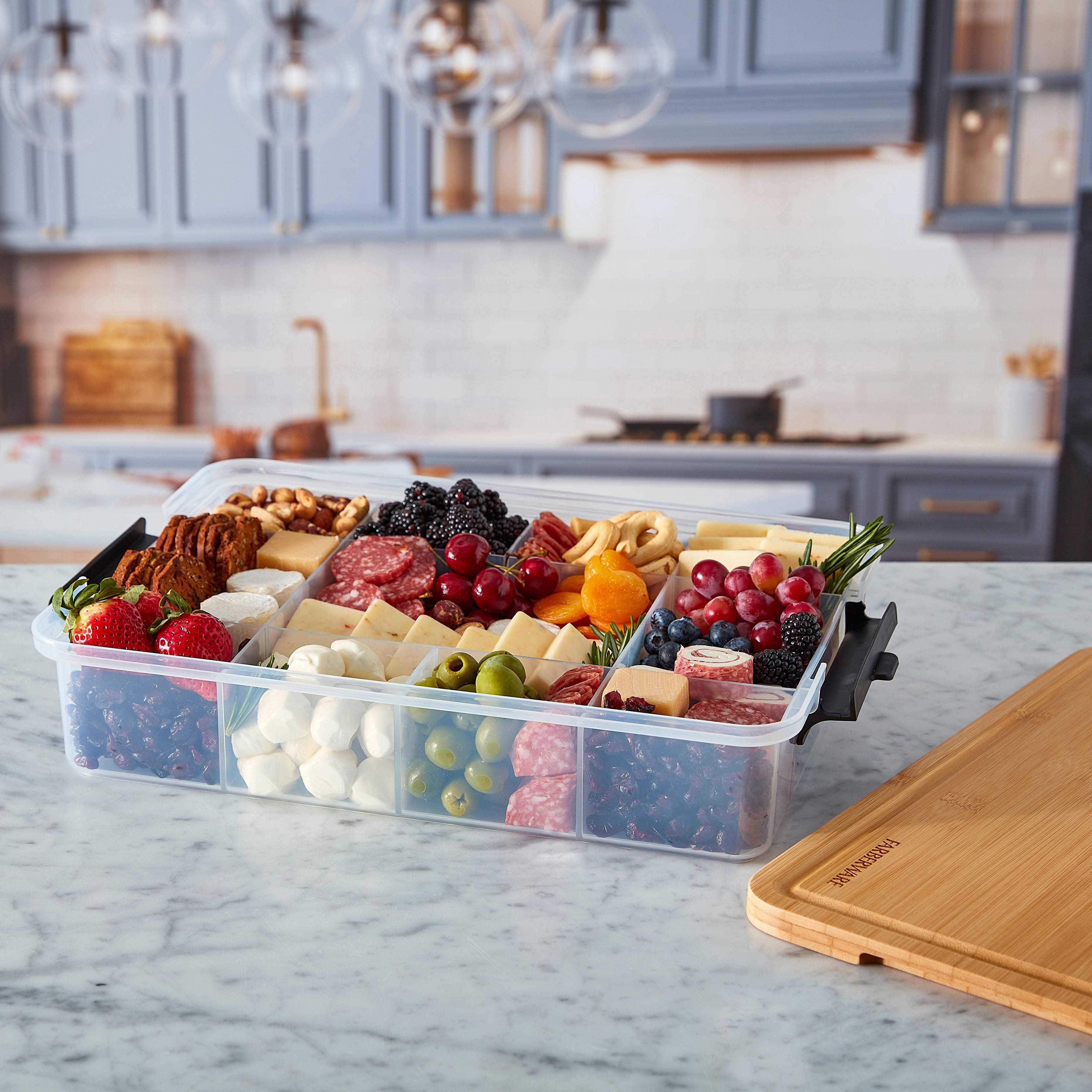 style::Bamboo Cutting Board & Lid w/ 11 Compartments