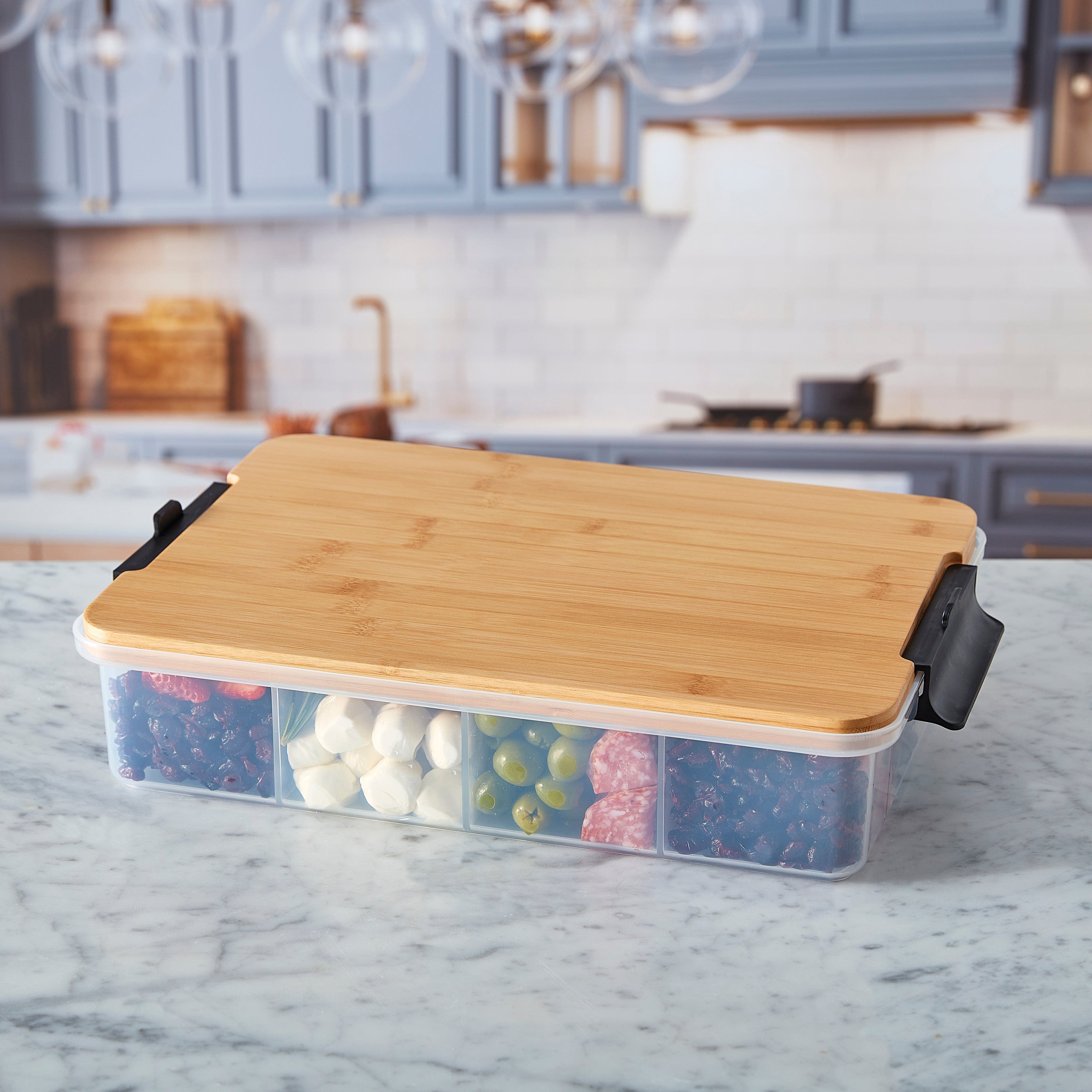 style::Bamboo Cutting Board & Lid w/ 11 Compartments