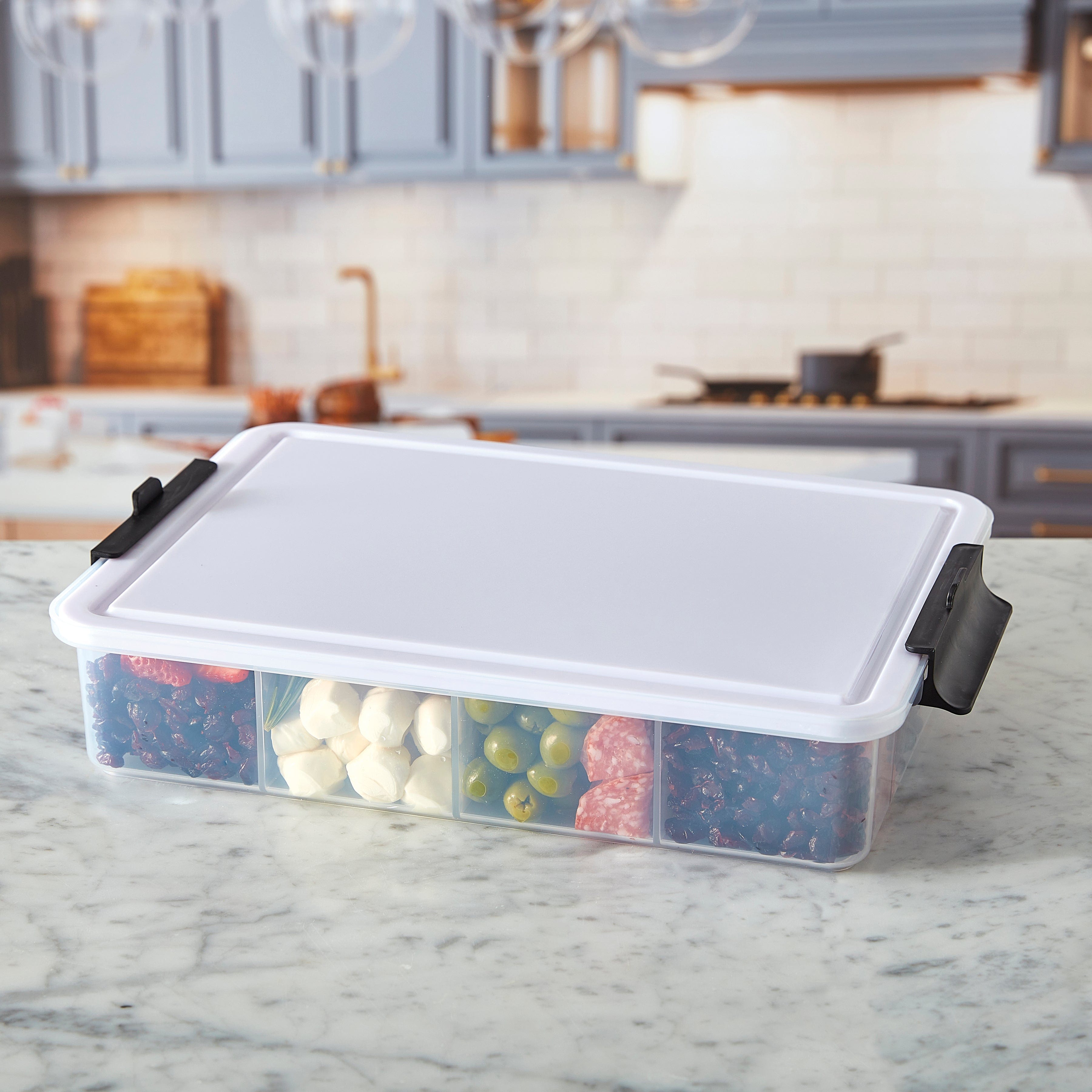 style::White Plastic Cutting Board & Lid w/ 11 Compartments