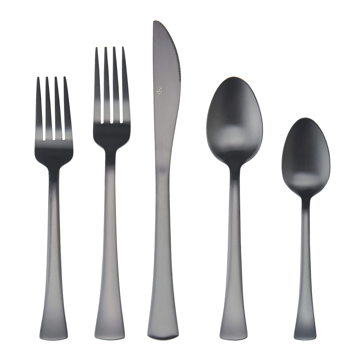 Josie Satin Black 20 Piece Flatware Set, Service for 4