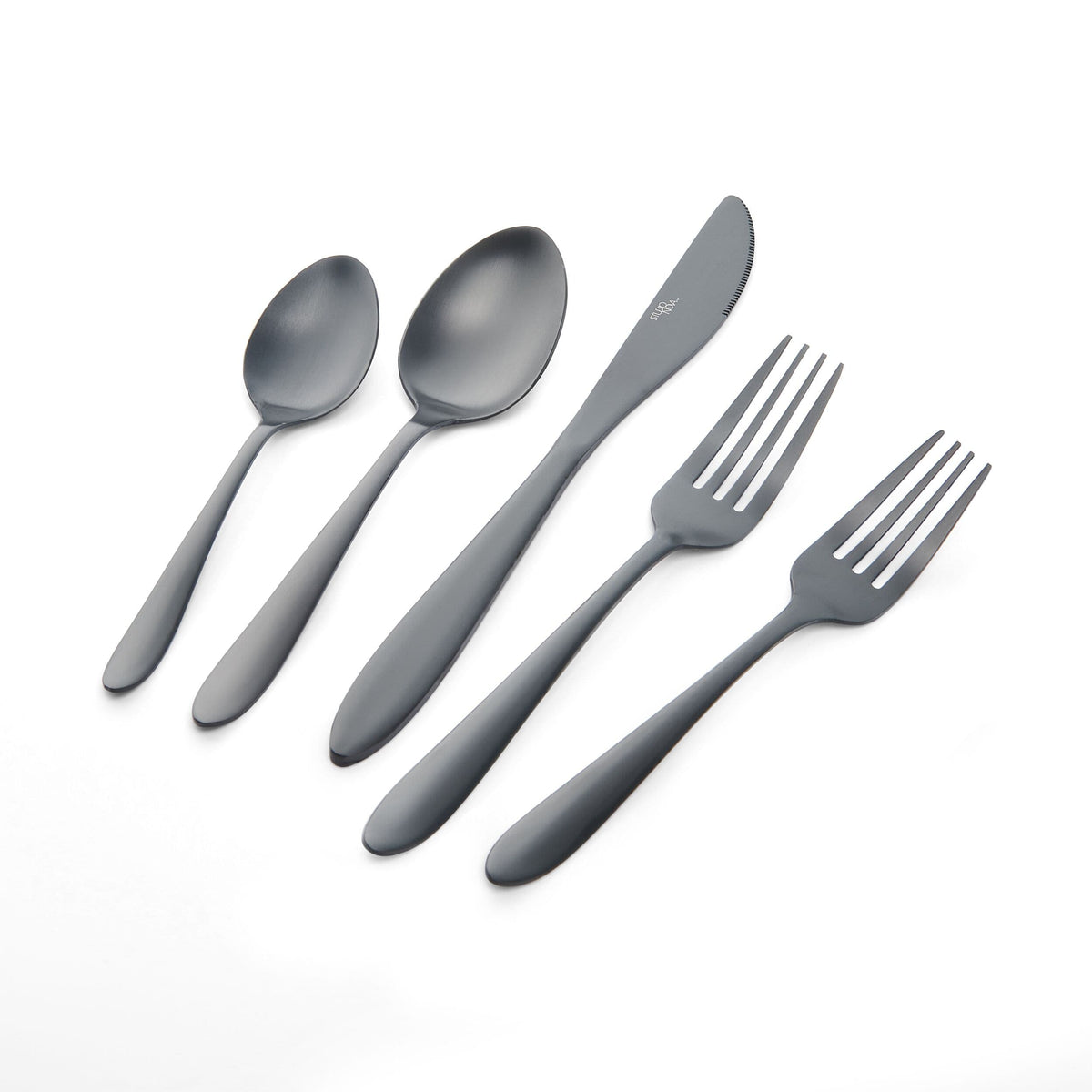 Kenzie Satin Black 20 Piece Flatware Set, Service for 4