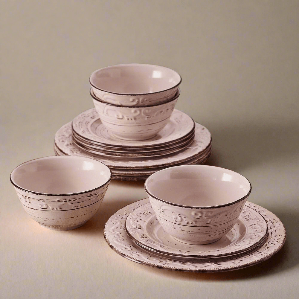 Trellis Pink 12 Piece Dinnerware Set, Service for 4 Trellis Pink 12 Piece Dinnerware Set, Service for 4