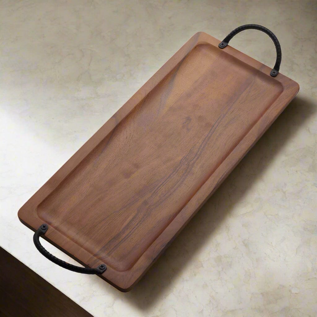 Acacia Wood Serving Tray with Handles