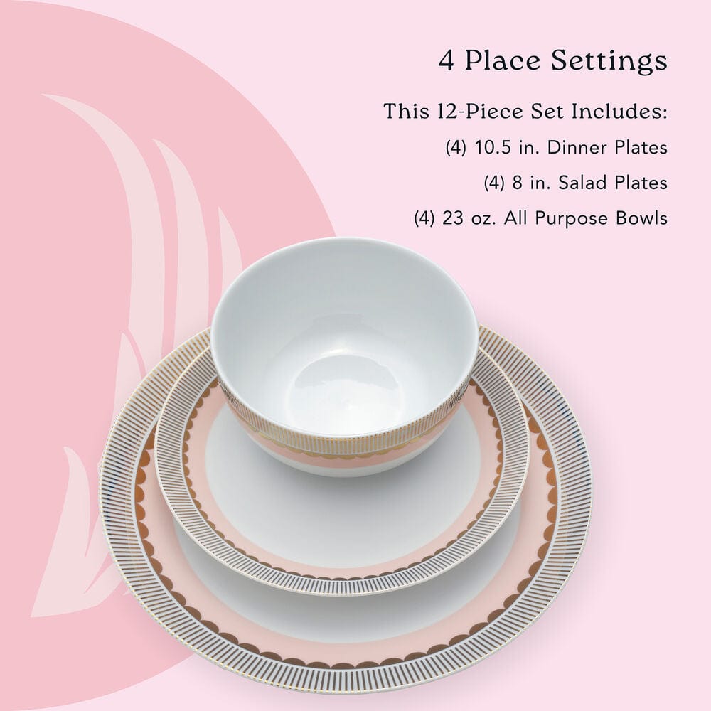 Darbie Angell Golden Charm Metallic 12 Piece Dinnerware Set, Service for 4