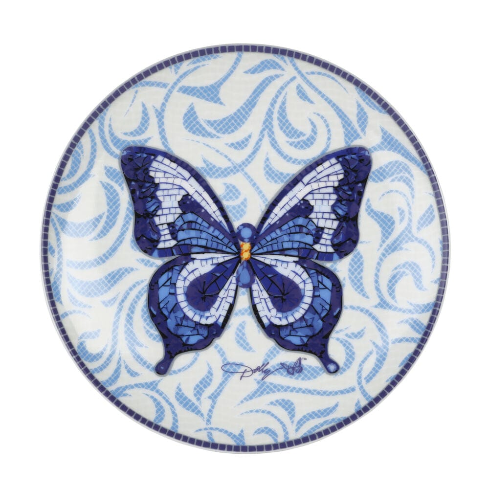 Dolly Parton Mosaic Blue Butterfly 12 Piece Dinnerware Set Service for 4