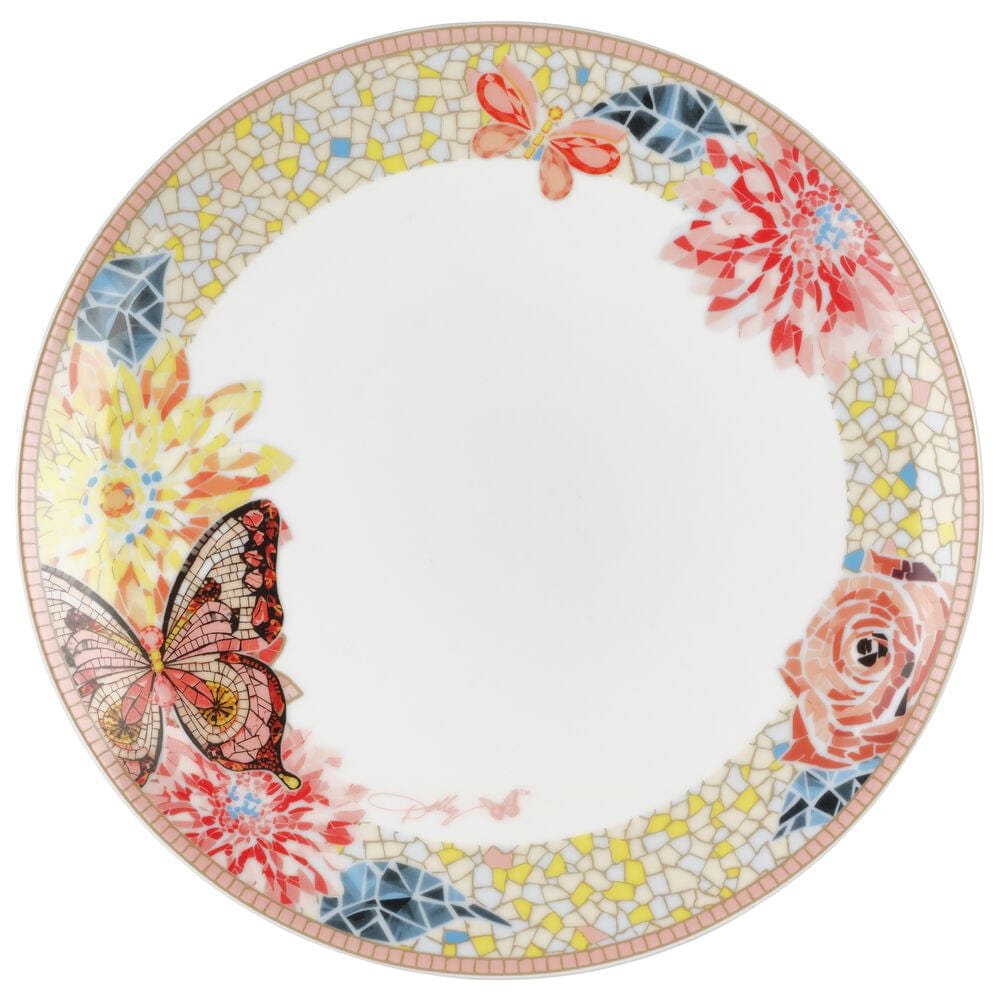 Dolly Parton Mosaic Peach Butterfly 12 Piece Dinnerware Set Service for 4