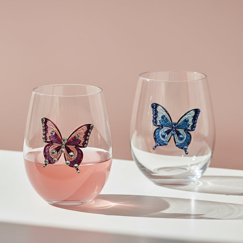 Dolly Parton Jeweled Mosaic 18 oz Stemless Glass Wine Glasses Set of 2