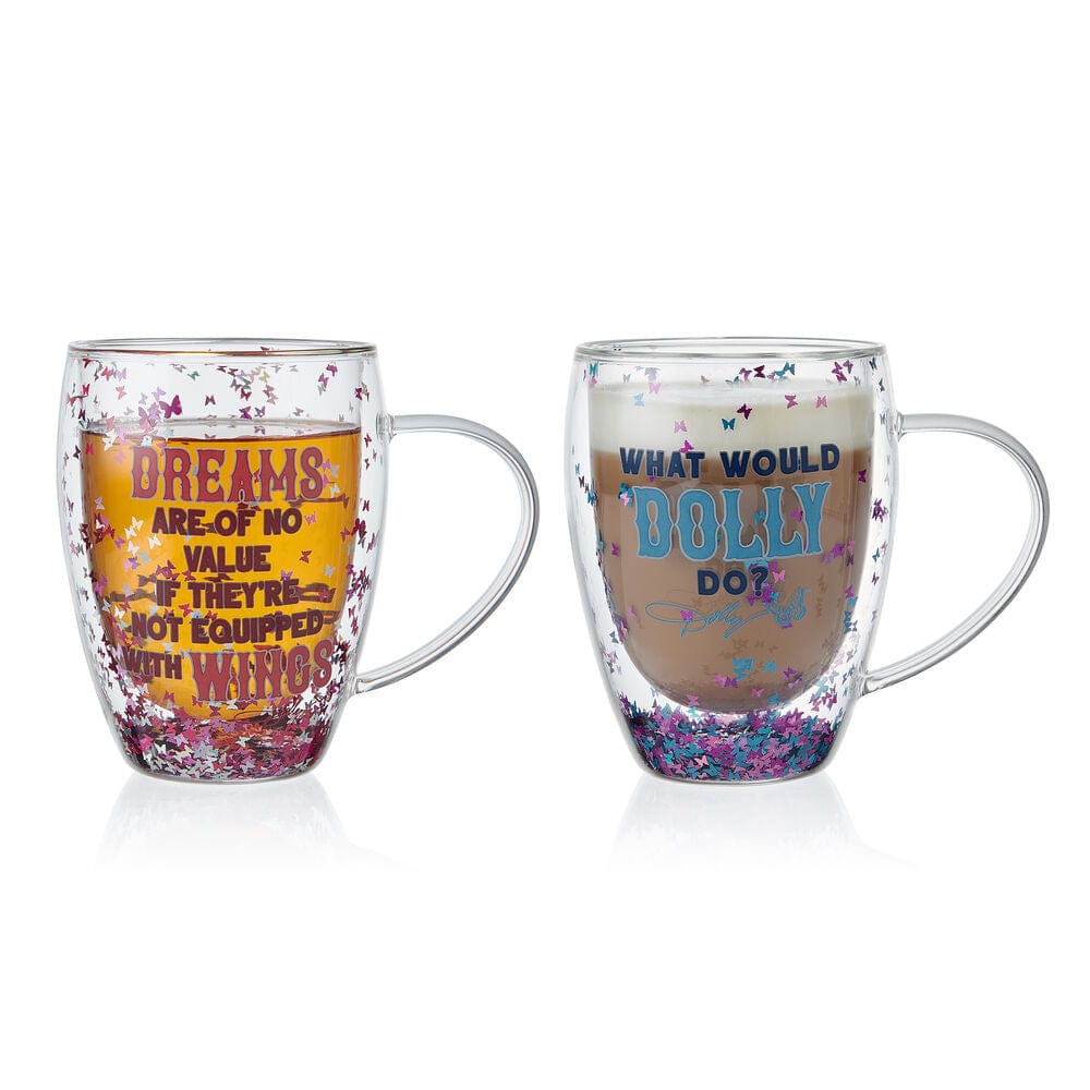 Dolly Parton Confetti Set of 2 Double Wall Glass Mugs