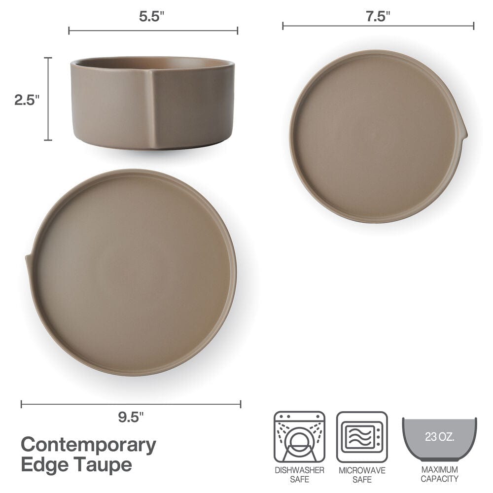 Contemporary Edge Taupe 12 Piece Dinnerware Set, Service for 4