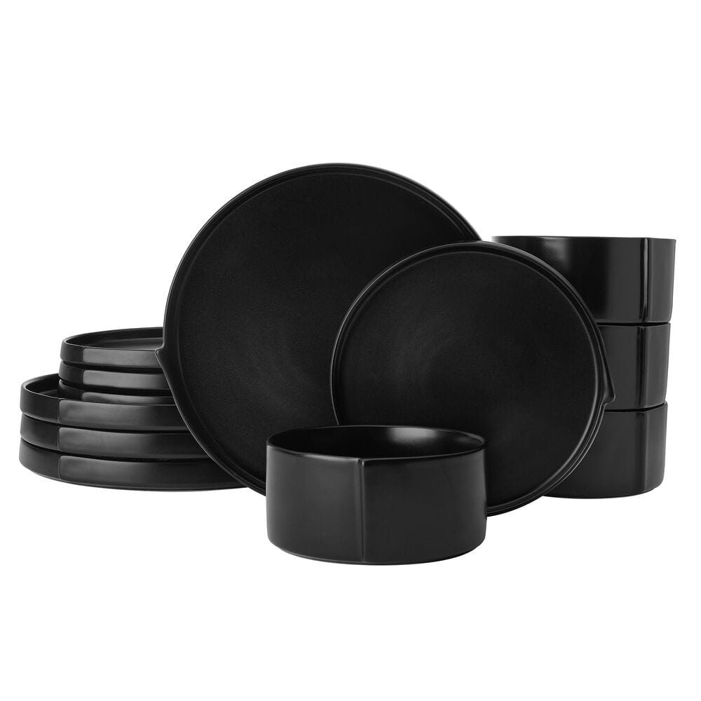 Contemporary Edge Black 12 Piece Dinnerware Set, Service for 4