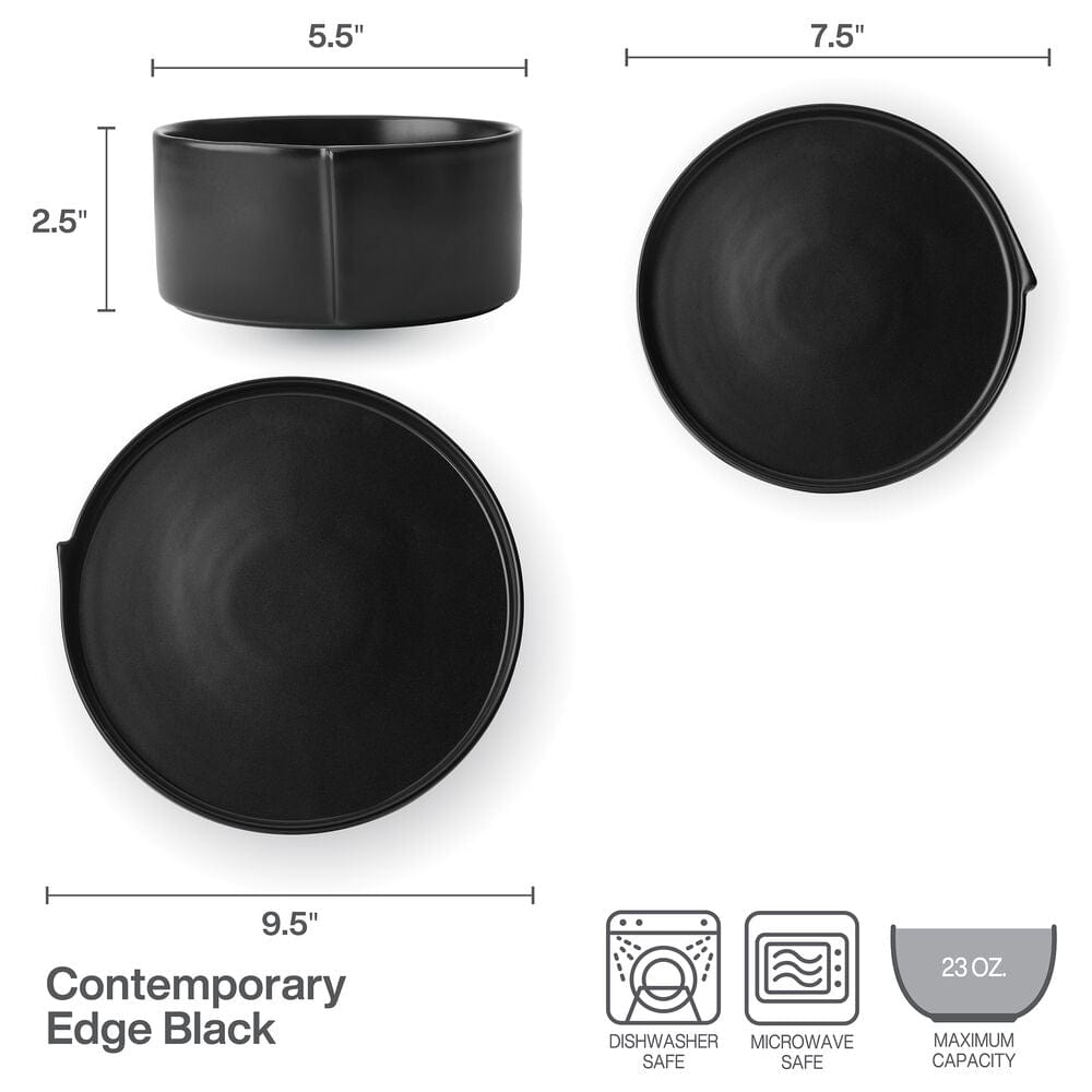 Contemporary Edge Black 12 Piece Dinnerware Set, Service for 4
