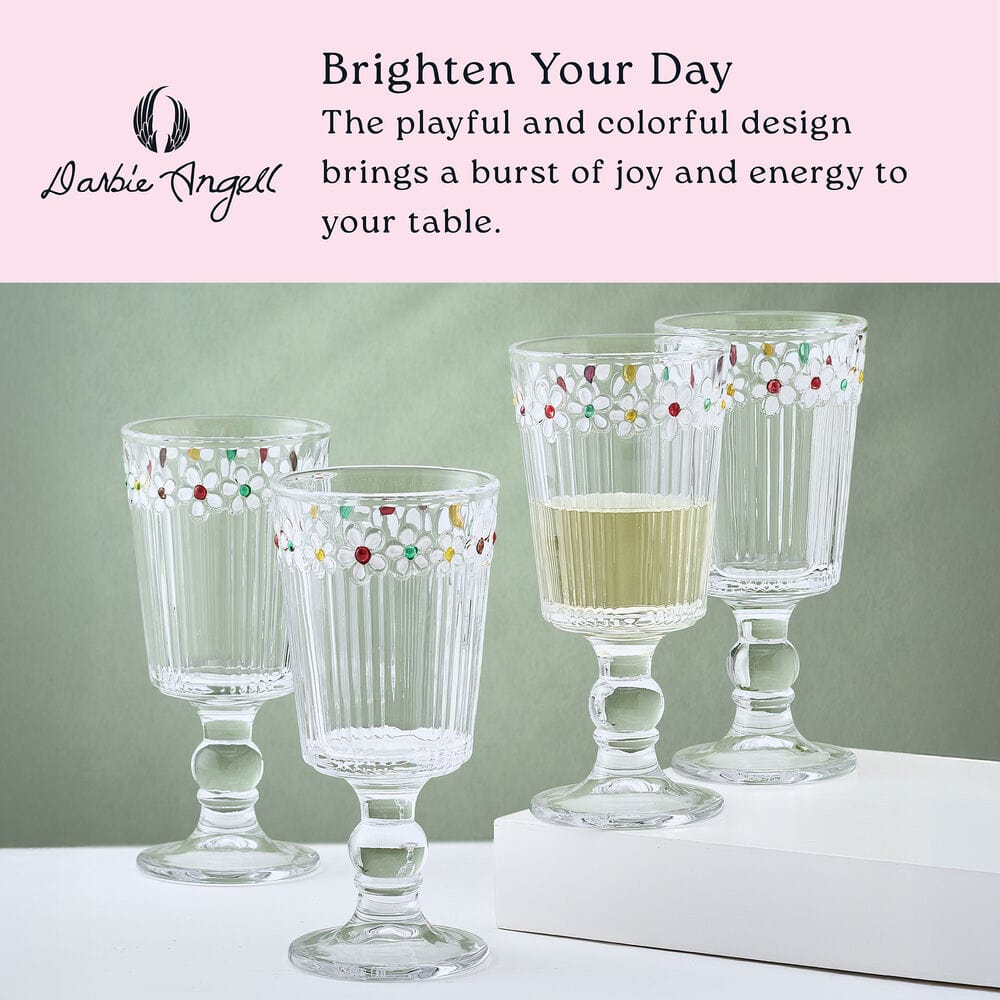 Darbie Angell Painted Daisy Set of 4 Goblets