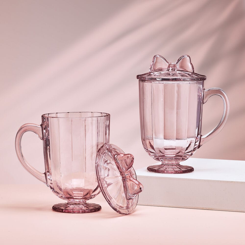 Darbie Angell Bliss Blush Set of 2 Footed Drinking Glasses with Lid