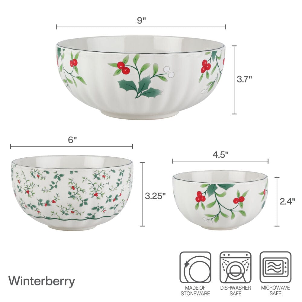 Winterberry® Set of 3 Scalloped Serving Bowls
