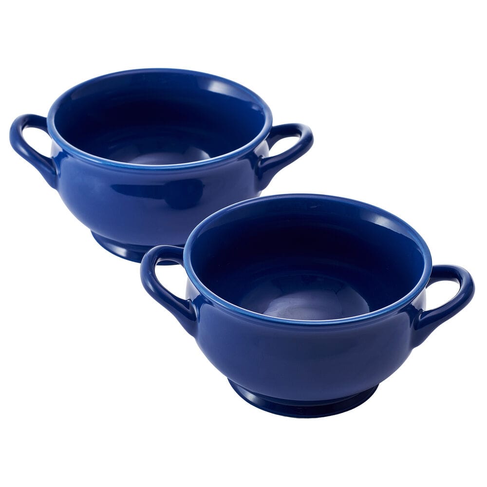 Blue Double Handle Set of 2 Chowder Soup Bowls