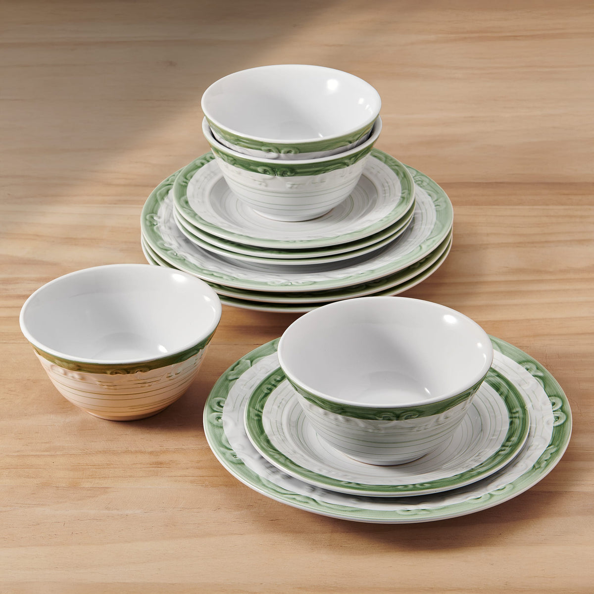 Trellis Sage Accent 12 Piece Dinnerware Set, Service for 4