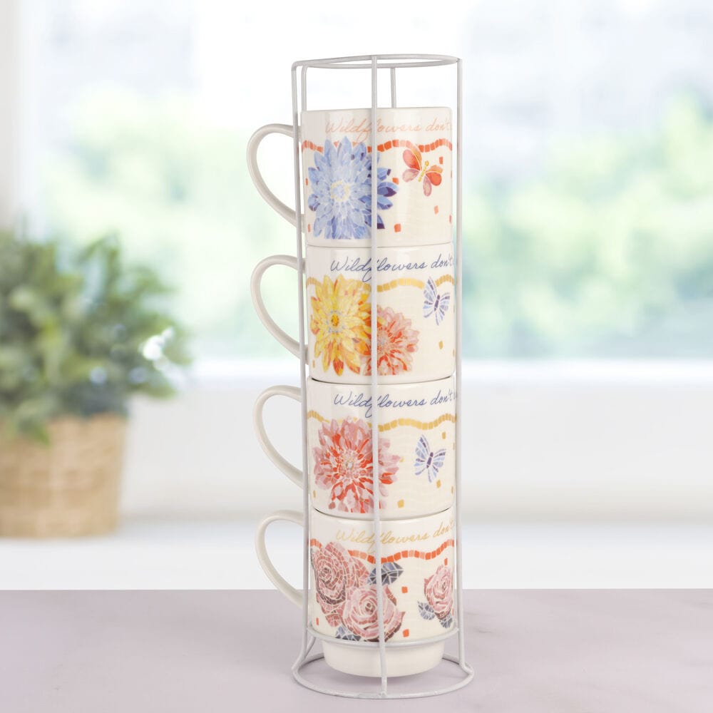 Dolly Parton Mosaic Set of 4 Mugs with Wire Rack