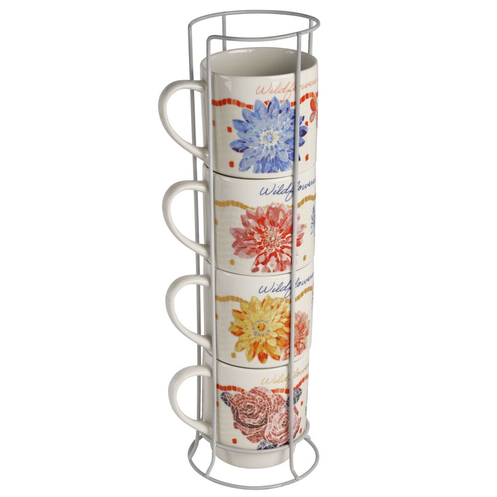 Dolly Parton Mosaic Set of 4 Mugs with Wire Rack