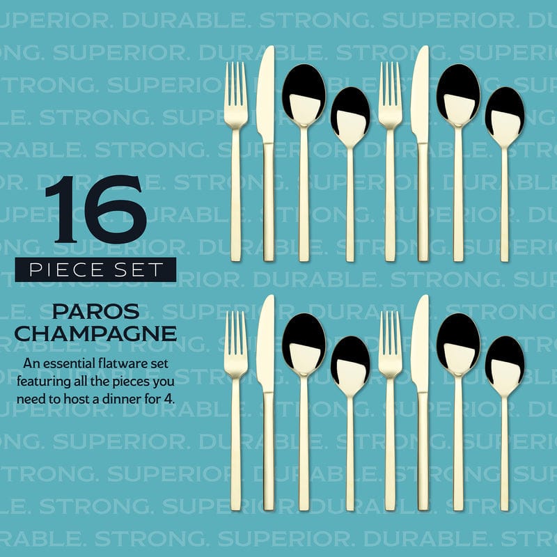 Paros Champagne Forged 16 Piece Flatware Set, Service for 4