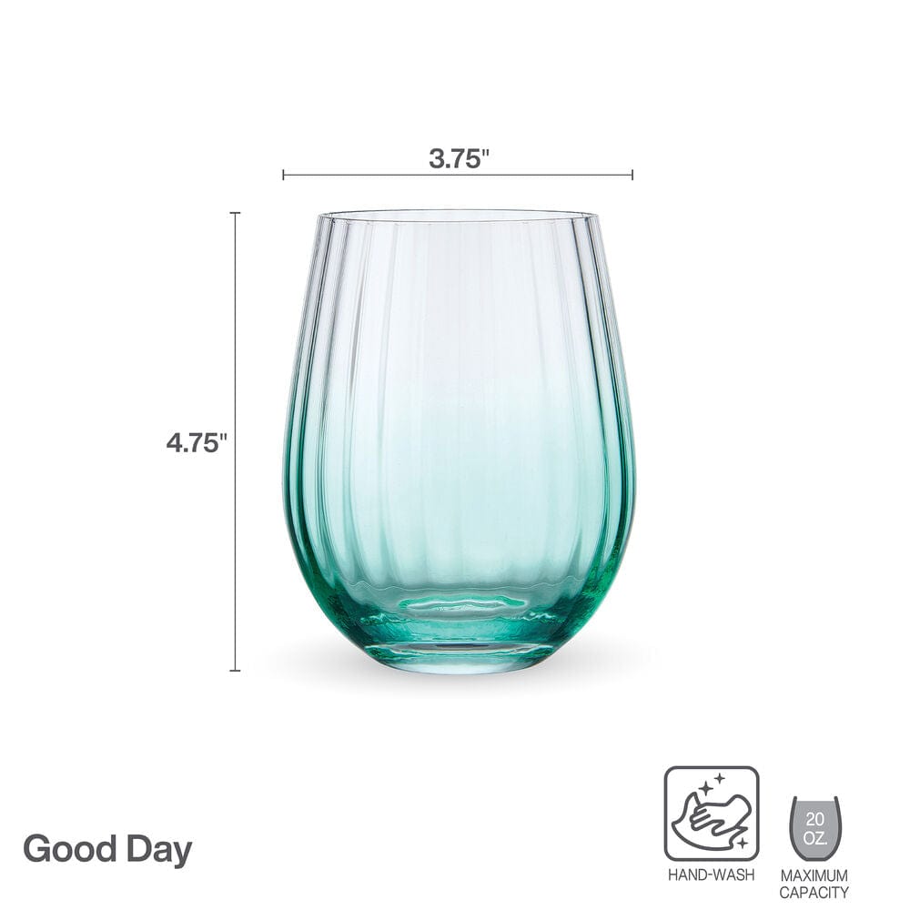Darbie Angell Good Day Teal Set of 4 Stemless Wine Glasses