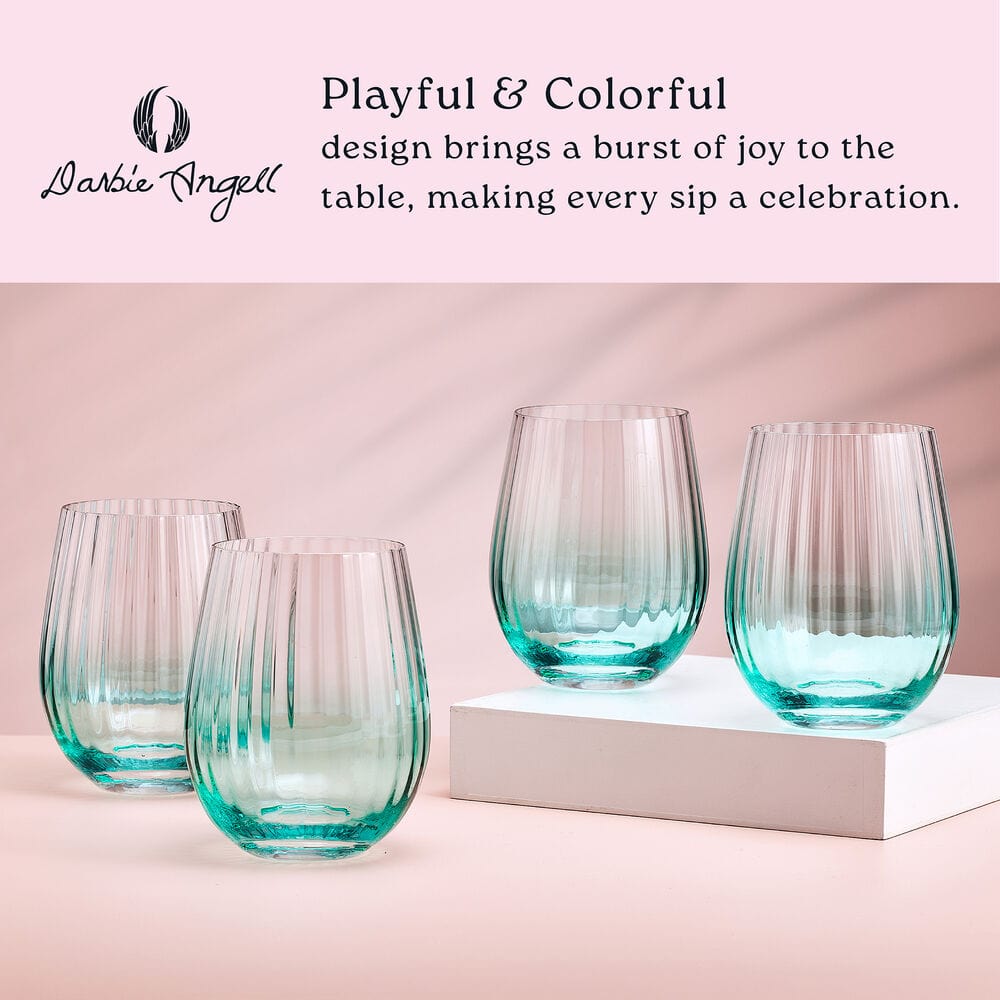 Darbie Angell Good Day Teal Set of 4 Stemless Wine Glasses