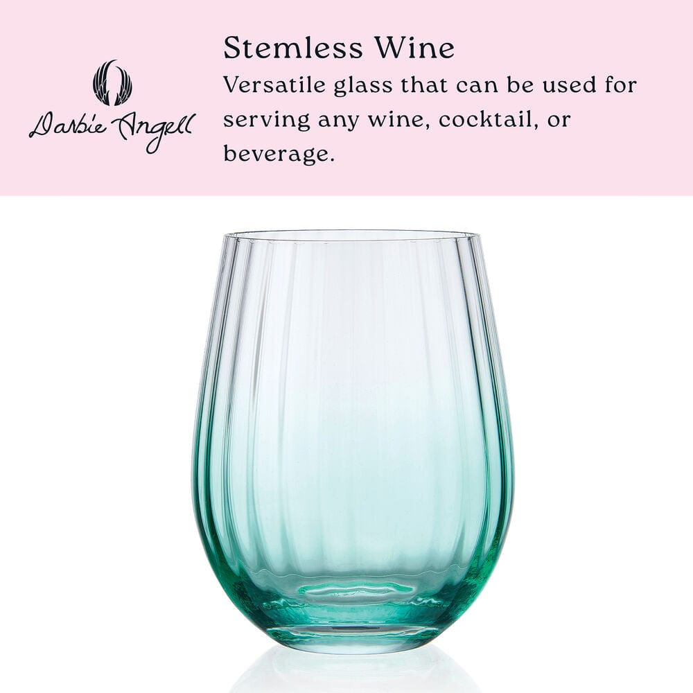 Darbie Angell Good Day Teal Set of 4 Stemless Wine Glasses