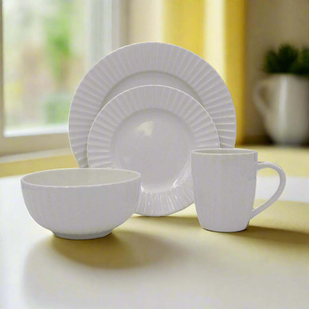 White Embossed 32 Piece Dinnerware Set, Service for 8