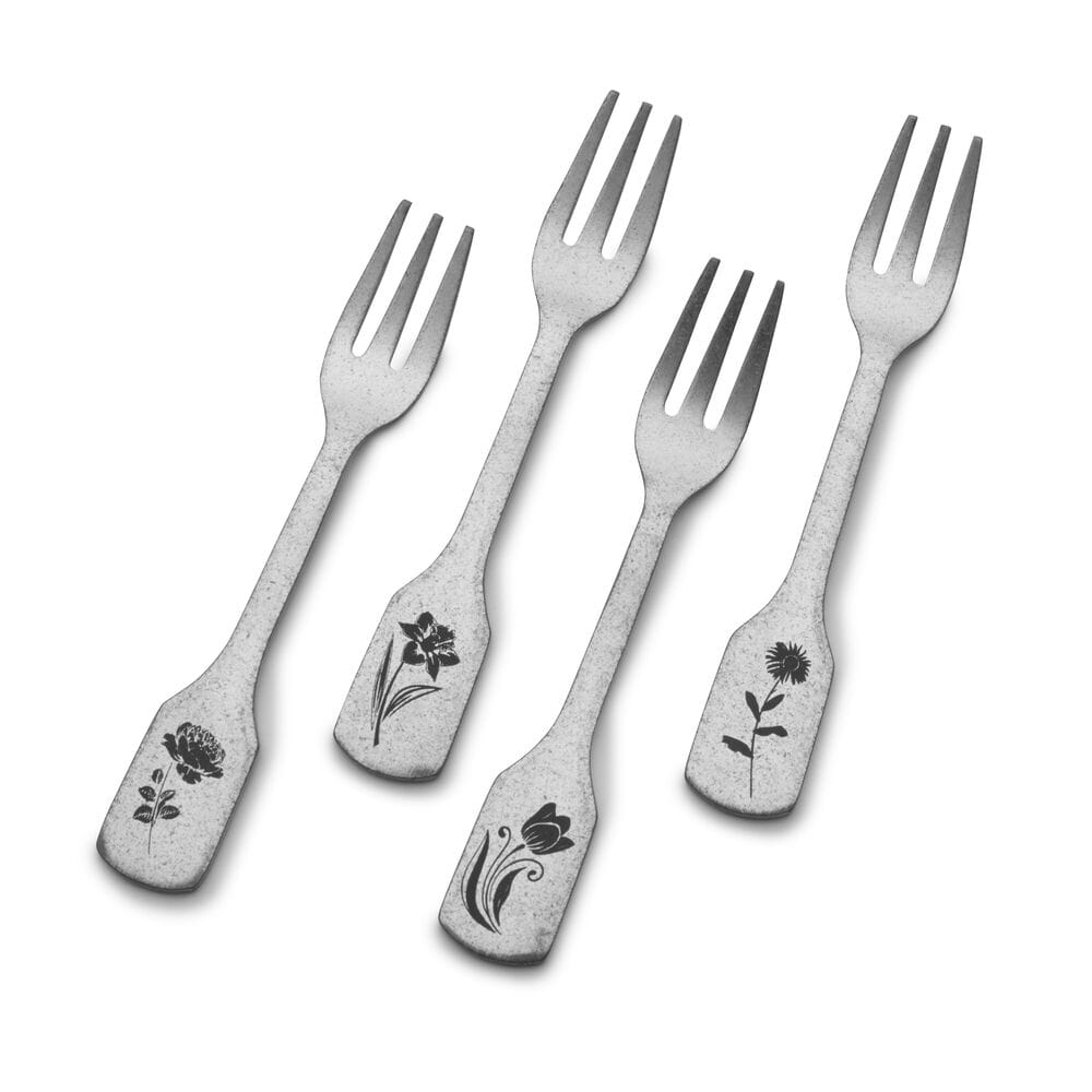 Matte Floral Set of 4 Appetizer Forks