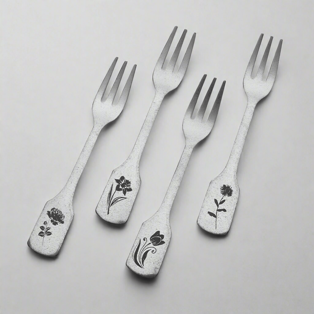 Matte Floral Set of 4 Appetizer Forks