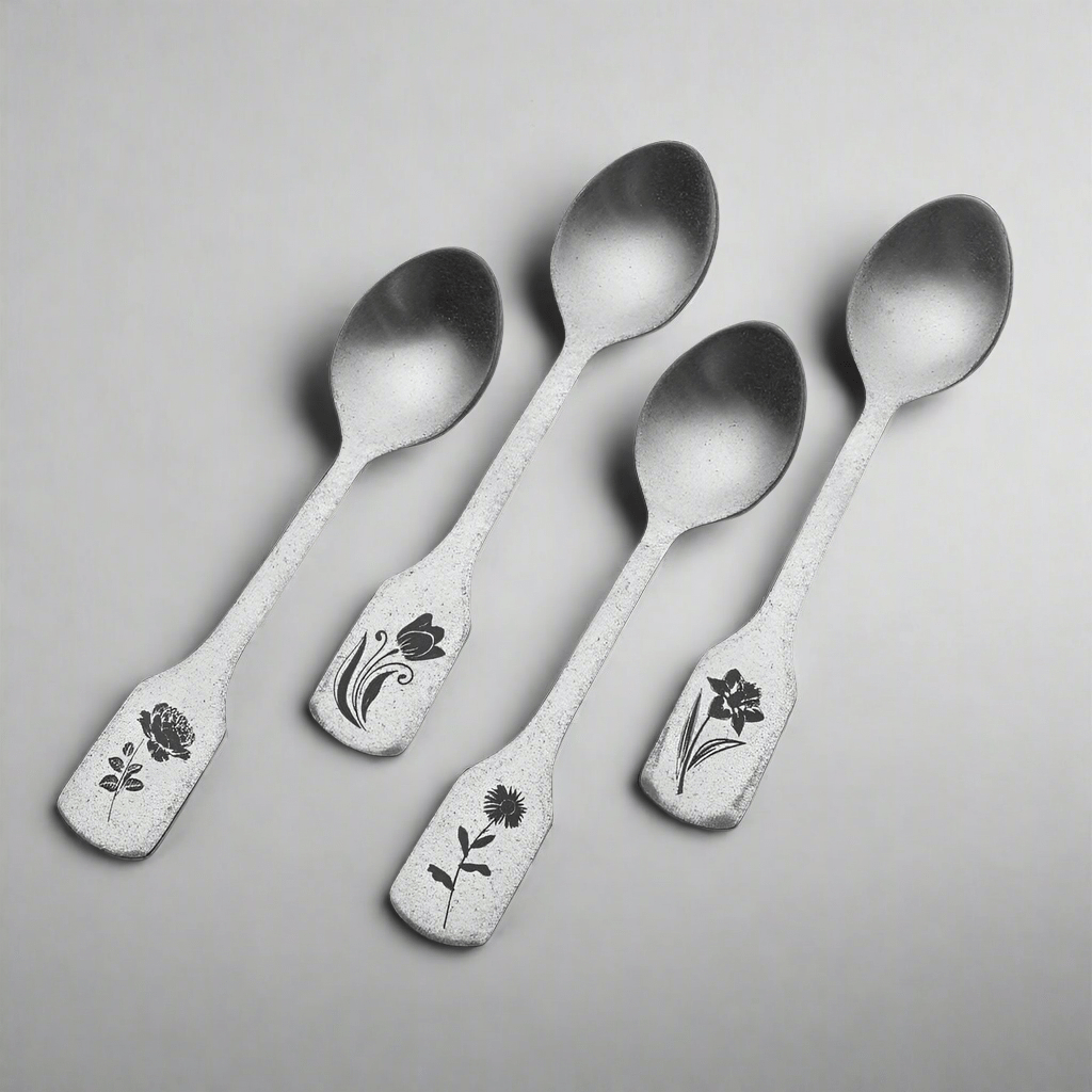 Matte Floral Set of 4 Mini Coffee Spoons