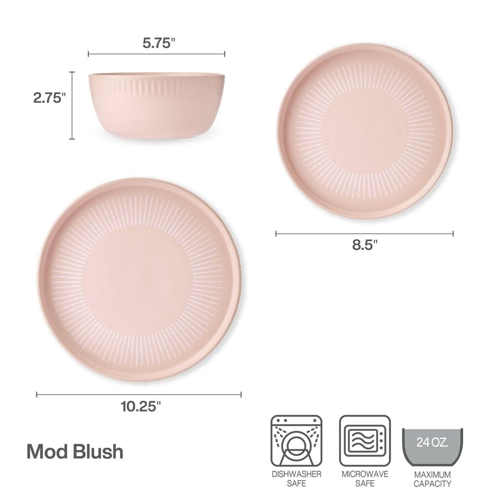 Darbie Angell Mod Blush 12 Piece Dinnerware Set, Service for 4
