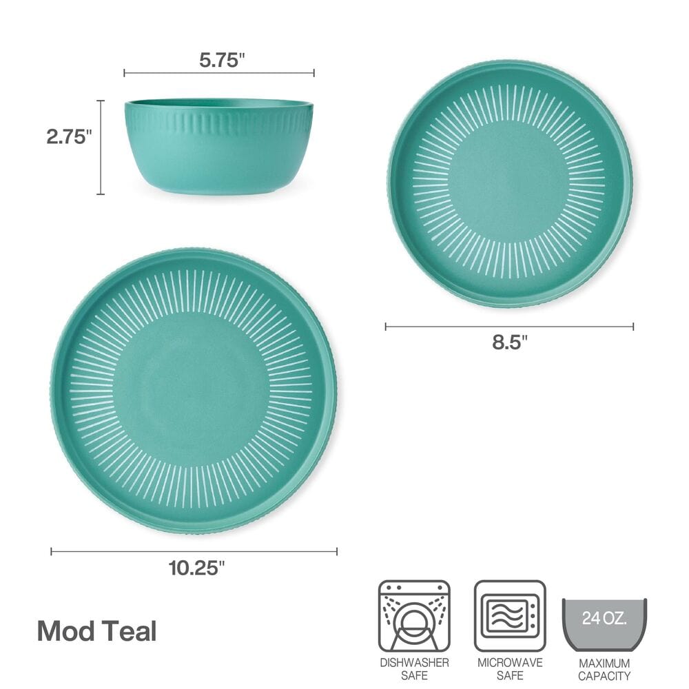Darbie Angell Mod Teal 12 Piece Dinnerware Set, Service for 4