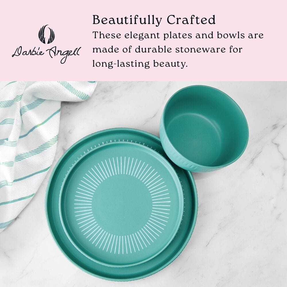 Darbie Angell Mod Teal 12 Piece Dinnerware Set, Service for 4
