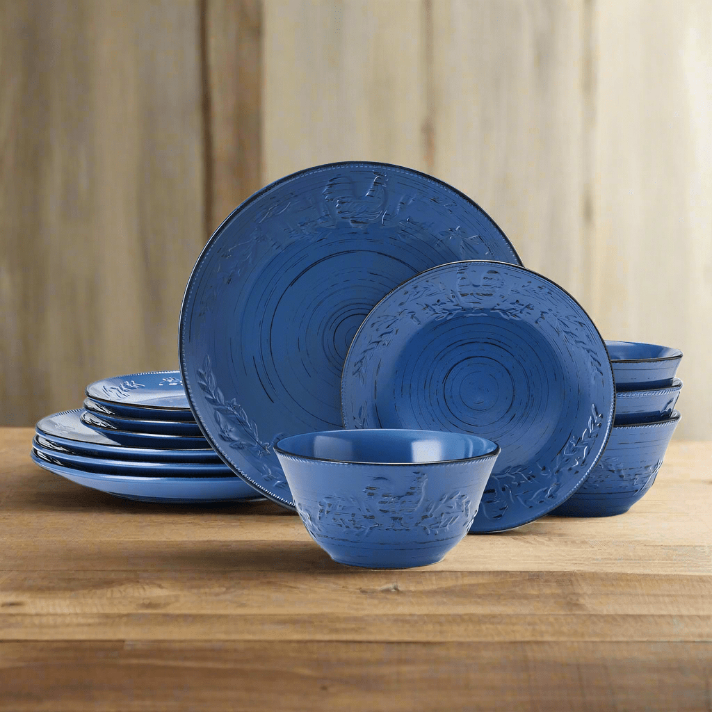 Trellis Rooster Blue 12 Piece Set, Service for 4 Trellis Rooster Blue 12 Piece Set, Service for 4
