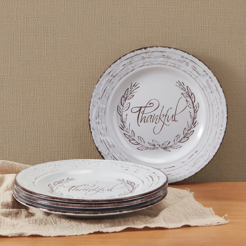 Trellis White Set of 4 Thankful Salad Plates